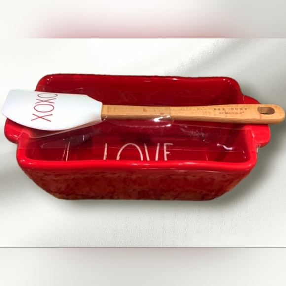 NEW Rae Dunn ceramic LOVE mini loaf/casserole dish w/spatula - Picture 1 of 4